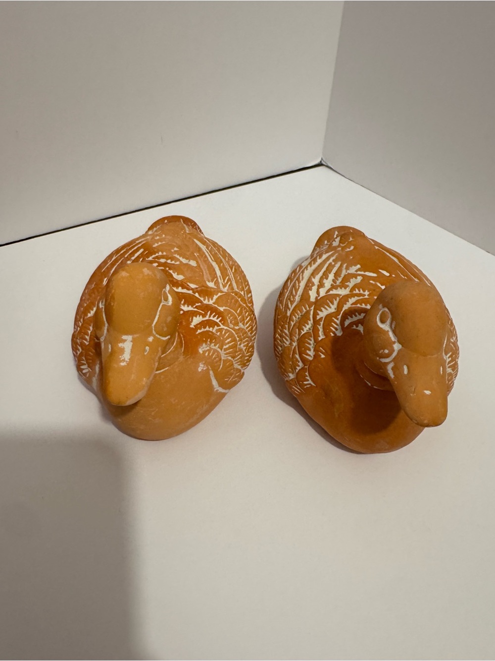 Vintage Swedish Terracotta Duck Figurines Set Of Two Rustic Country 1989